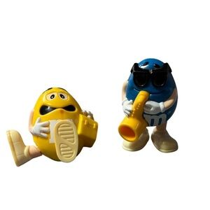 Vintage M&M Candies Figures Toys Lot Of 2 Burger King Dispensers Blue Yellow Sax